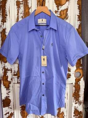 Father Sons Men’s Large Short Sleeve Button-Up Shirt Blue Stretch Slim Fit